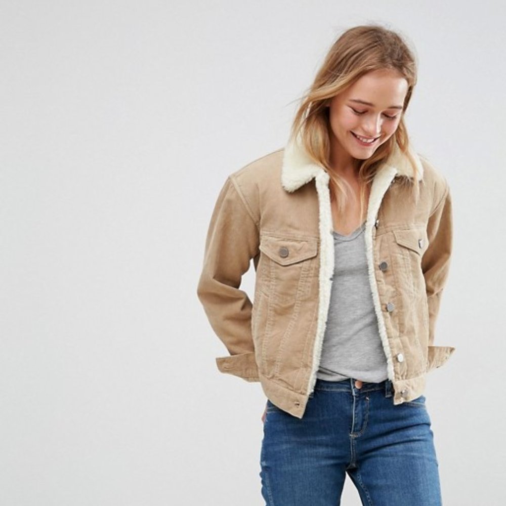 ASOS DESIGN cord jacket with fleece collar